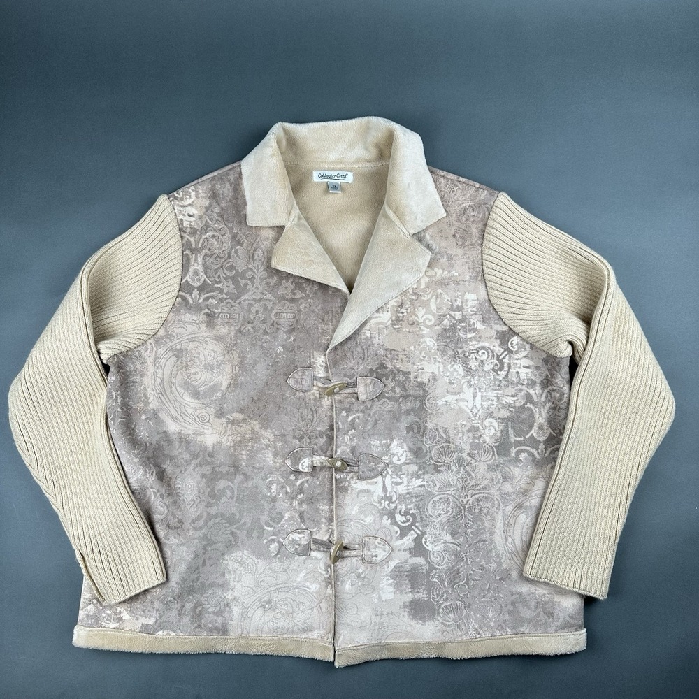 Coldwater Creek Women's Tan Beige Faux‎ Suede Fur Size 2X Sweater Jacket